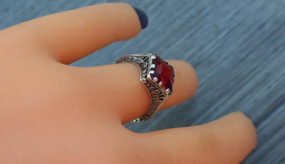 Victorian Ring Sterling Silver Ruby Red - image 1
