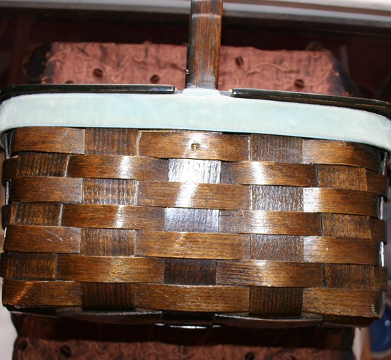 Wood Basket Weave Purse Picnic Basket 1960s - image 3