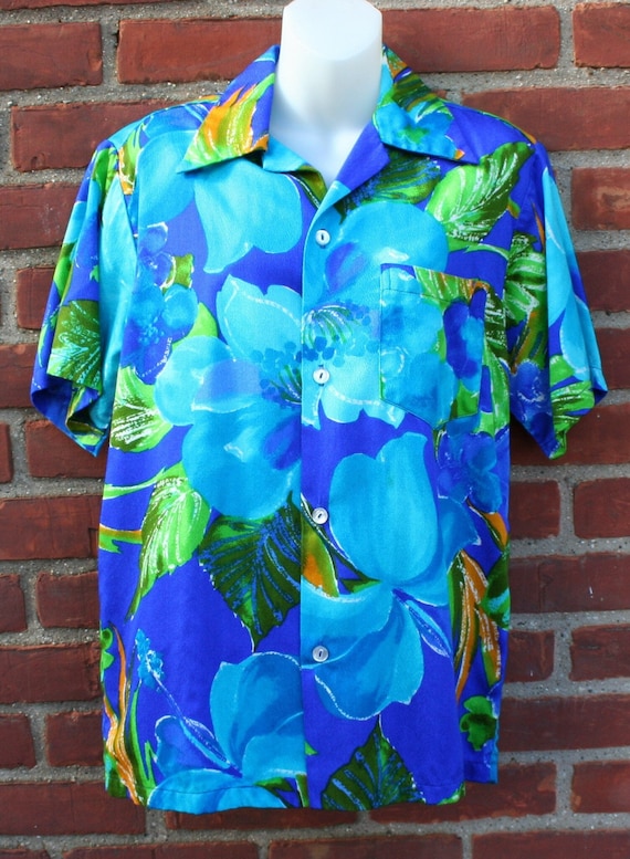 Pomare Hawaiian Shirt 1970s Blue Green