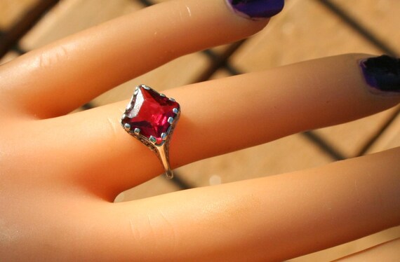 Victorian Ring Sterling Silver Ruby Red - image 5