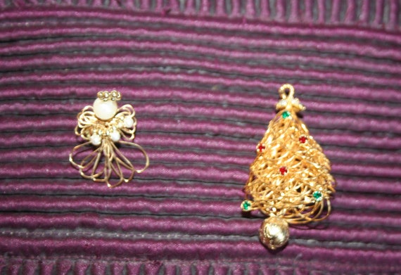 Christmas Tree and Angel Brooch Pin Set - image 6