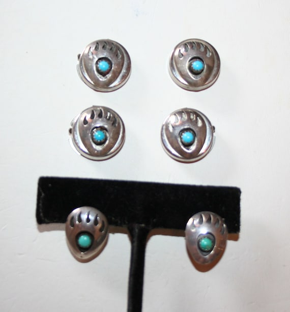 Button Covers & Matching Earrings Silver Turquoise
