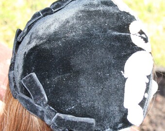 Vintage Hat Black Velvet Sequins and Pearls - Etsy display picture 1