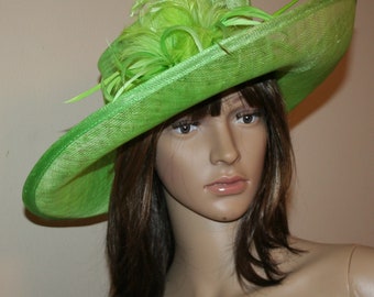MR. SONG MILLINERY lime green stunning hat. Adjustable inside Mr. Song Hat Bright Green - Etsy main image 3