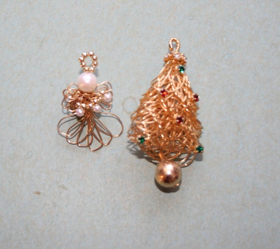 Christmas Tree and Angel Brooch Pin Set - image 2