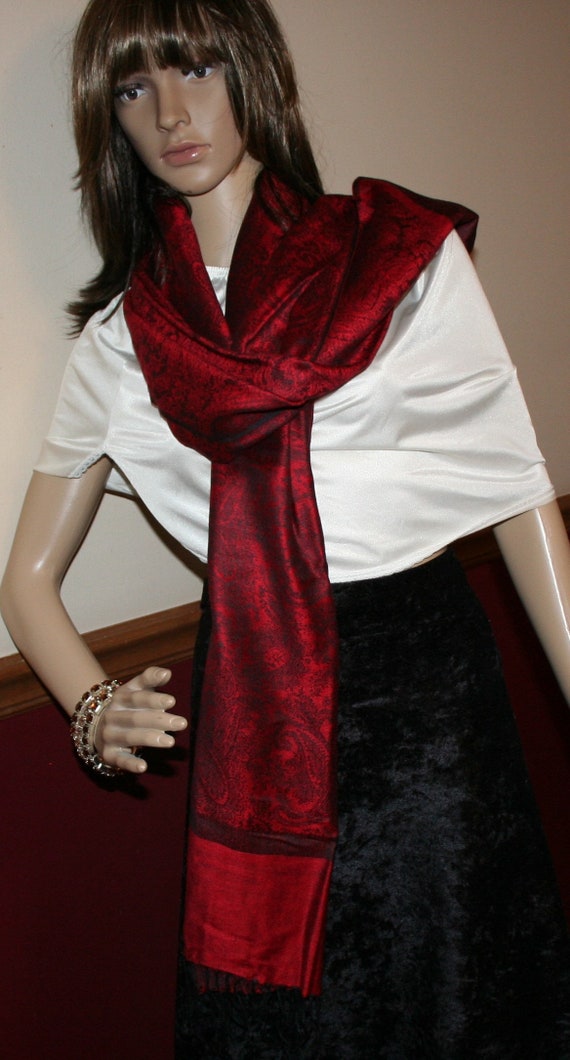 Red Scarf Wrap Paisley Print - image 6