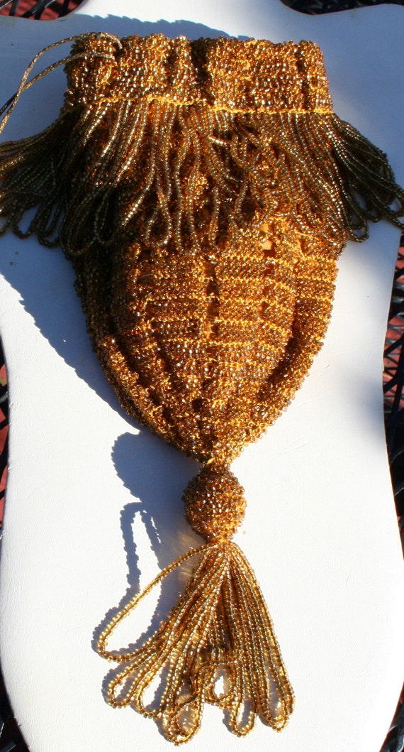 1920s Beaded Flapper Purse Gold - image 4