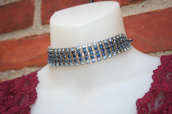 Necklace Bracelet Earrings Set Blue Rhinestones - image 5