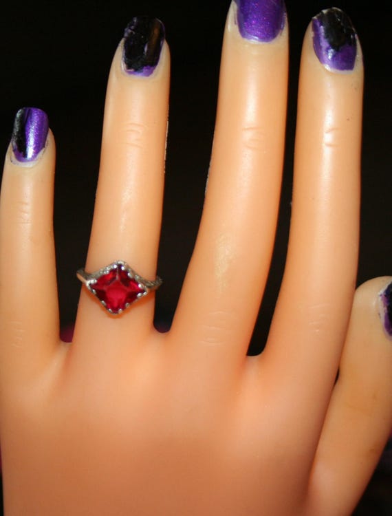 Victorian Ring Sterling Silver Ruby Red - image 2