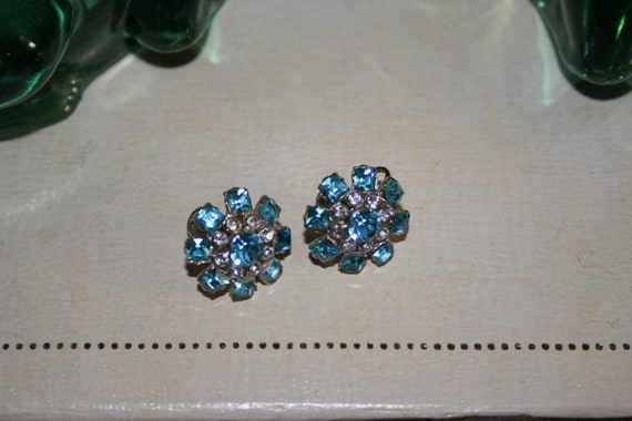 Vintage Earrings Coro Blue Flower 1950s - image 2