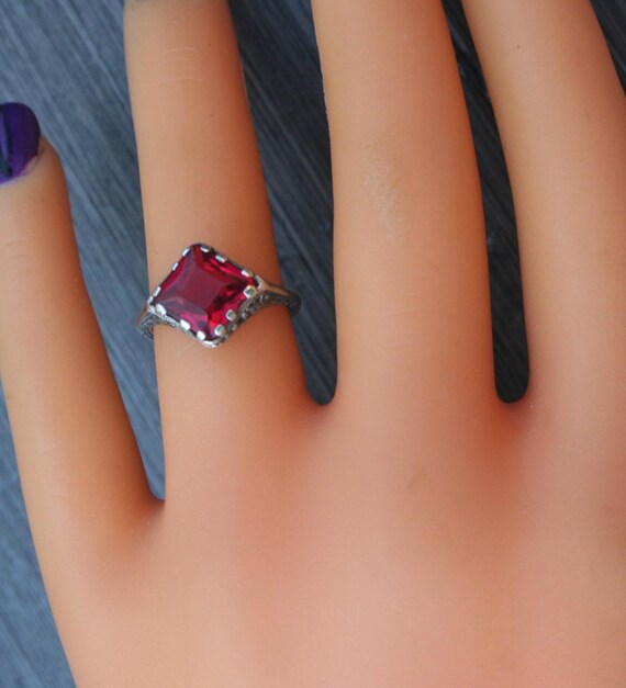 Victorian Ring Sterling Silver Ruby Red - image 3