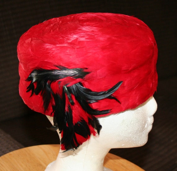 Vintage Red Feather Hat - image 2