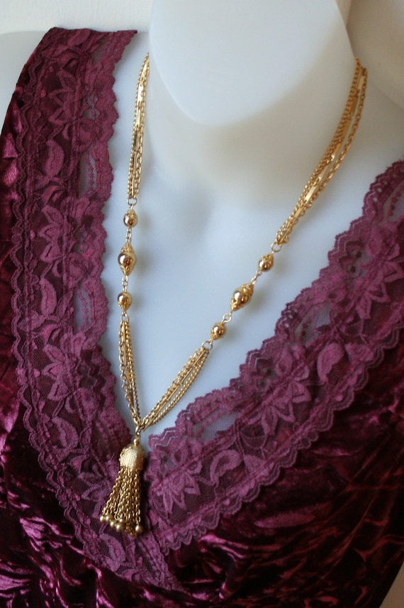Gold Tassel Necklace 3 Strand