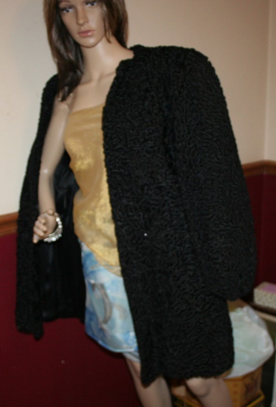 Black Curly Lamb Wool Fur Coat - image 8