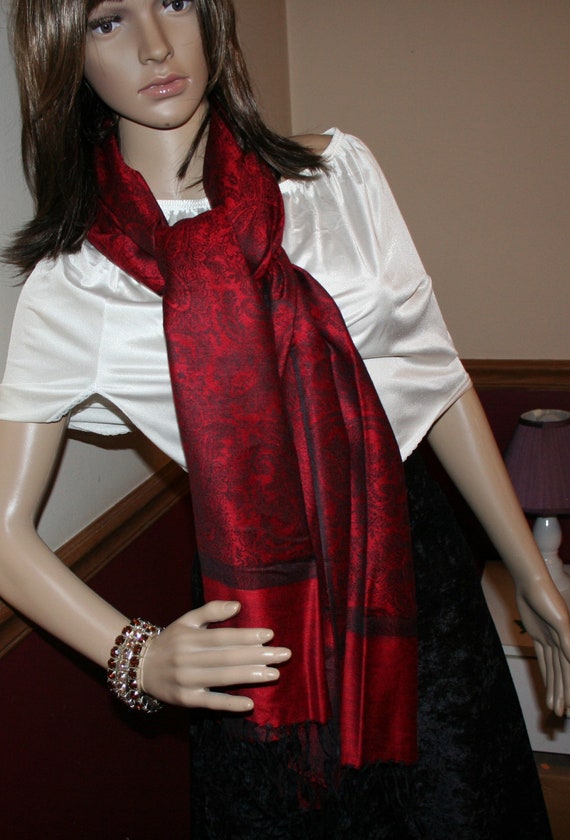 Red Scarf Wrap Paisley Print - image 4
