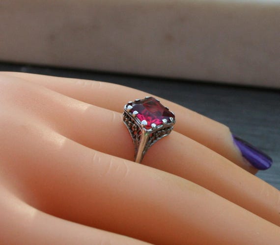 Victorian Ring Sterling Silver Ruby Red - image 7