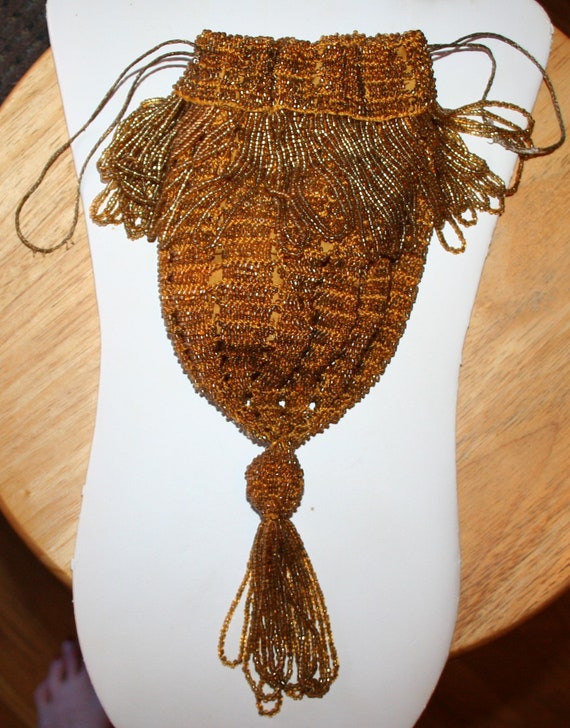 1920s Beaded Flapper Purse Gold - image 3