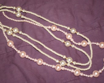 Necklace Vintage Pearl set of Two Pink and White