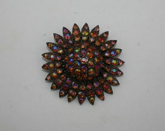 Vintage Brooch Pin Aurora Borealis Flower