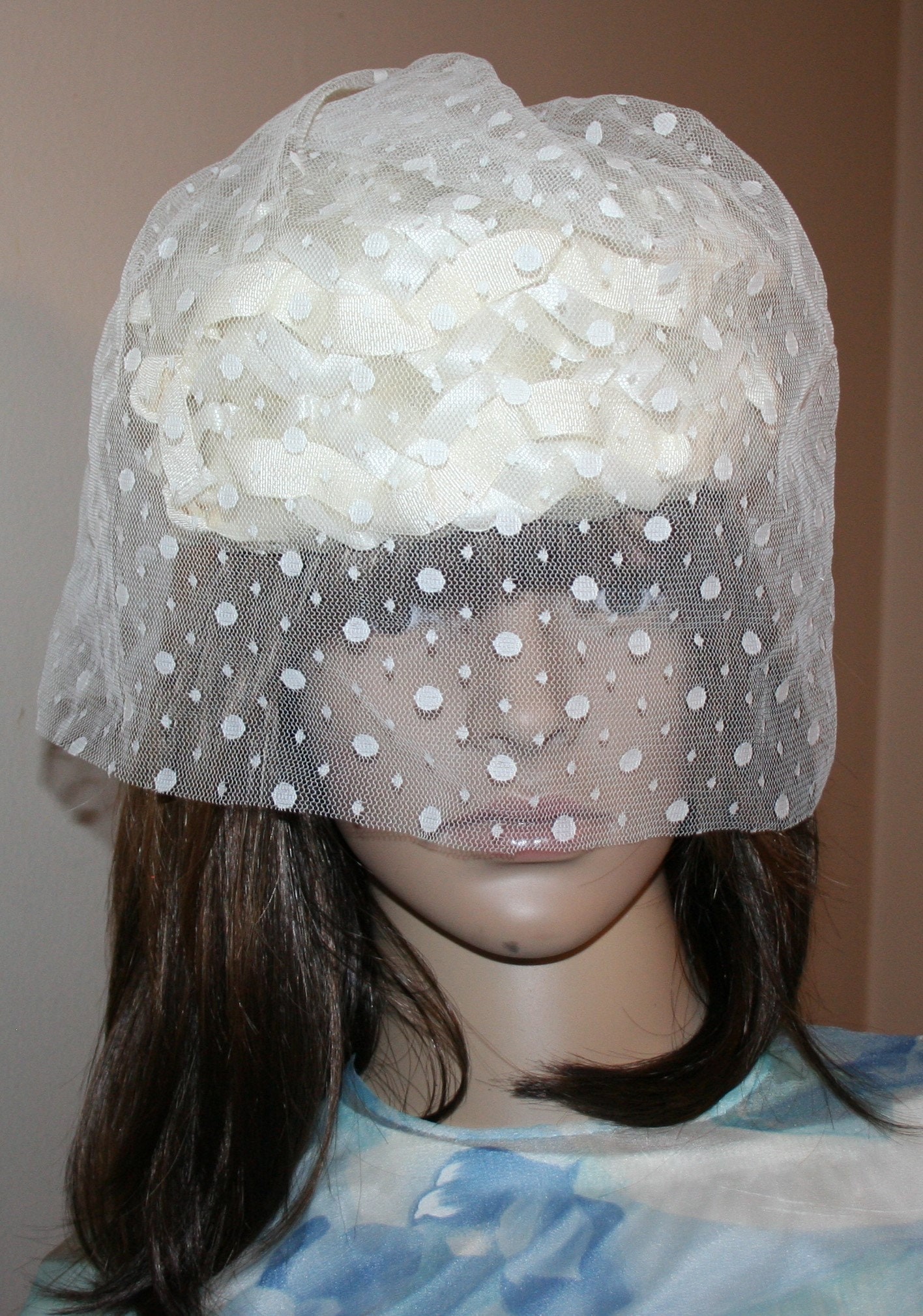 White Pill Box Hat with Veil Etsy