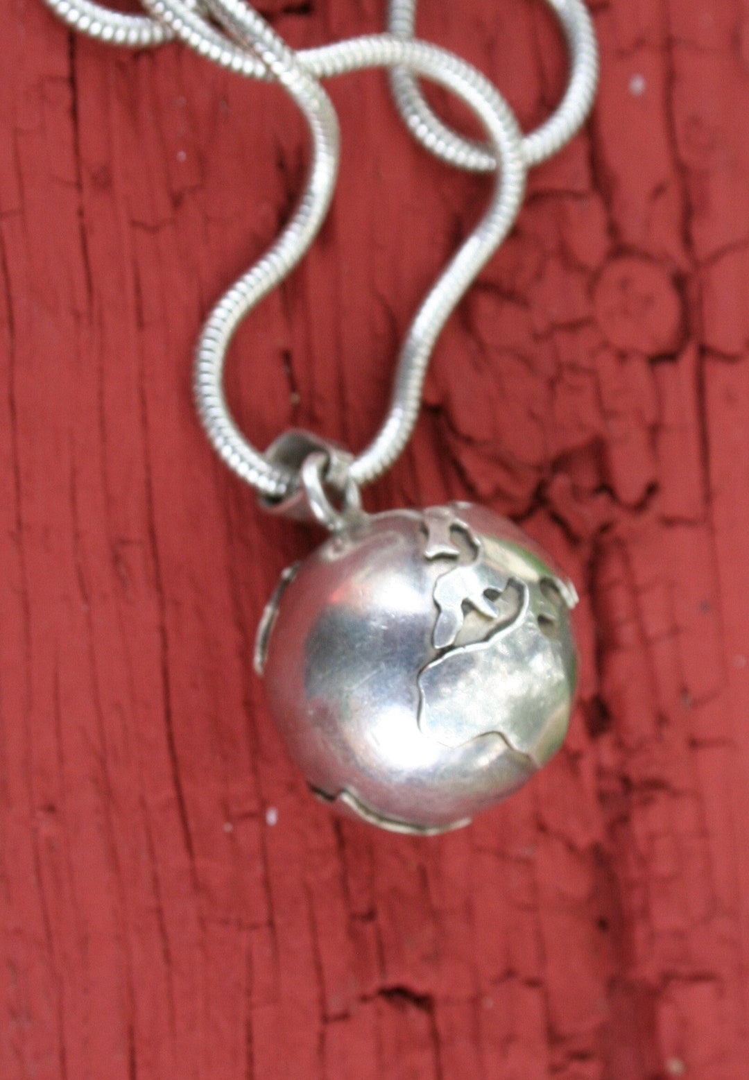 World Necklace Earth Globe Sterling Silver Etsy