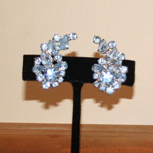 Keyes Earrings Baby Blue Rhinestones Clip On