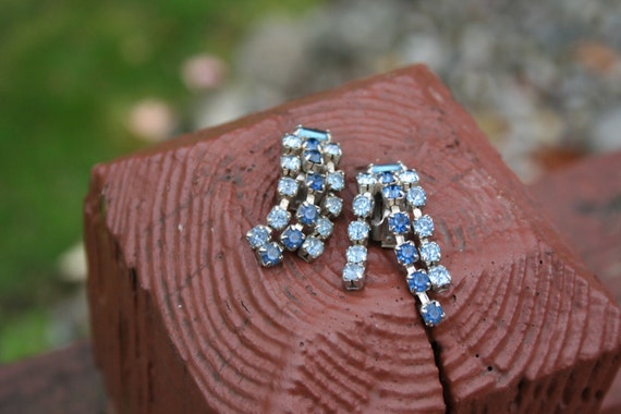 Necklace Bracelet Earrings Set Blue Rhinestones - image 3