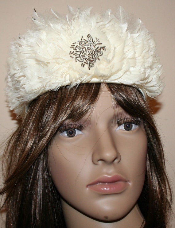 White Feather Hat Pill Box