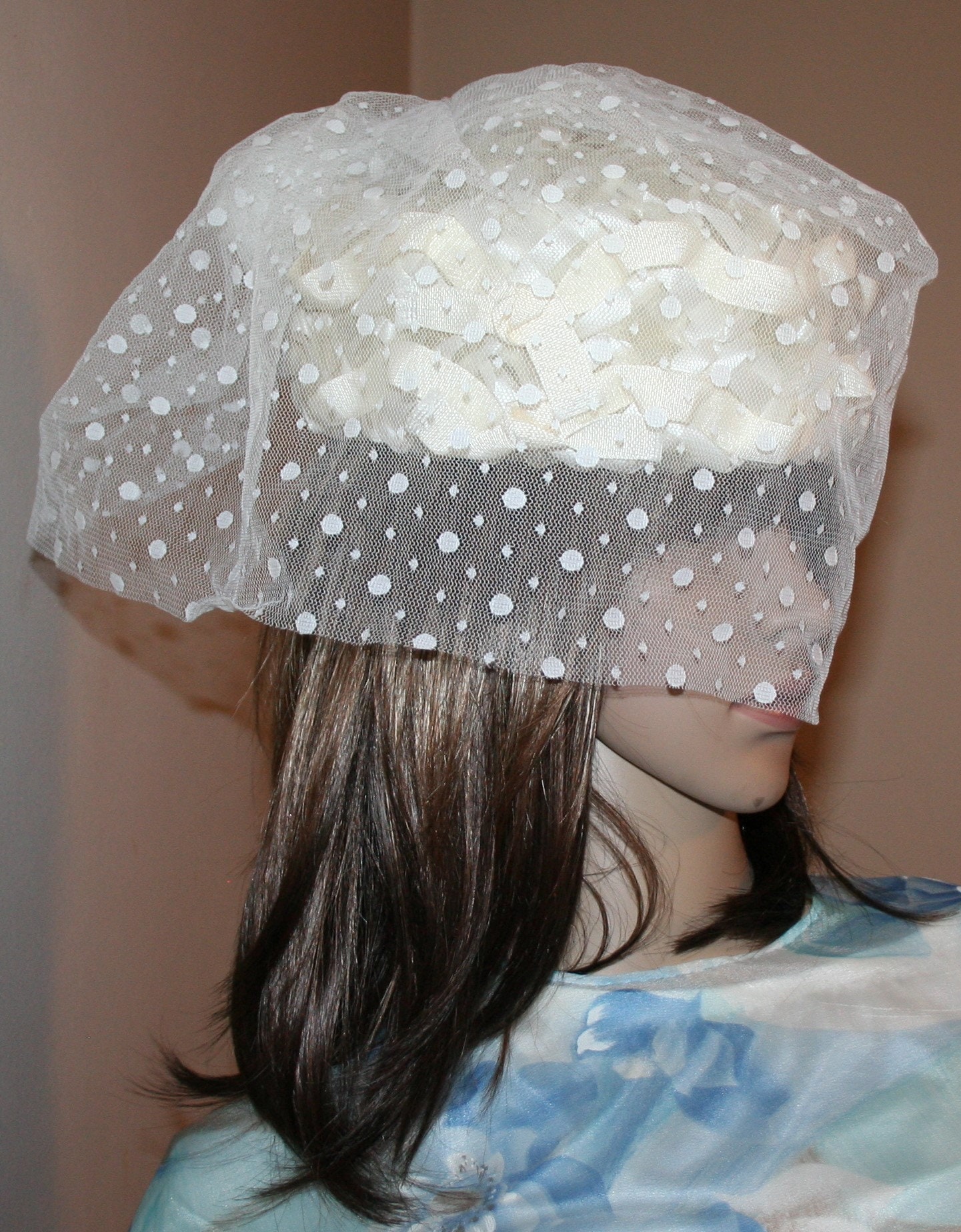 White Pill Box Hat with Veil Etsy