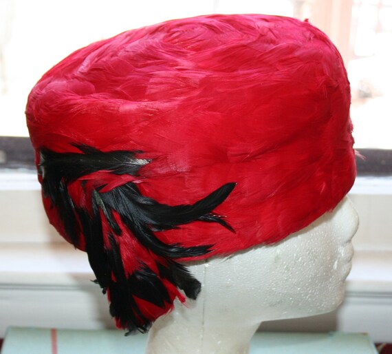 Vintage Red Feather Hat - image 6