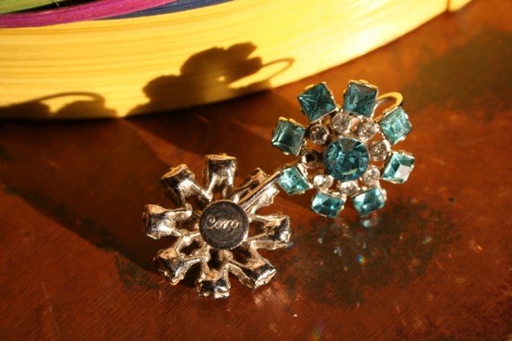Vintage Earrings Coro Blue Flower 1950s - image 4