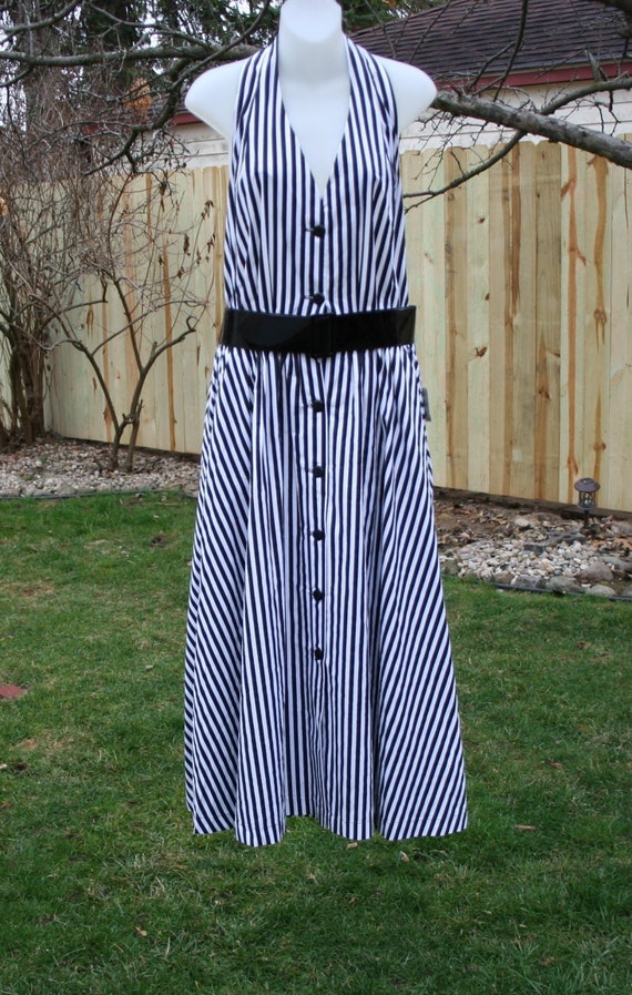 Vintage Striped Halter Dress Bloomingdales NOS