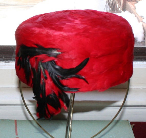 Vintage Red Feather Hat - image 8