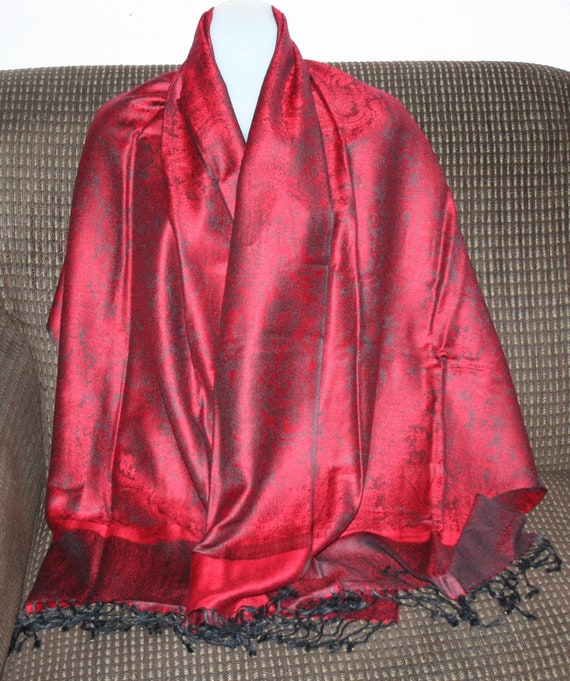 Red Scarf Wrap Paisley Print - image 2