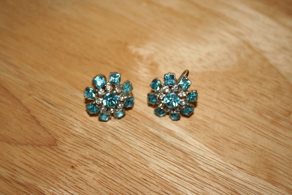 Vintage Earrings Coro Blue Flower 1950s - image 5