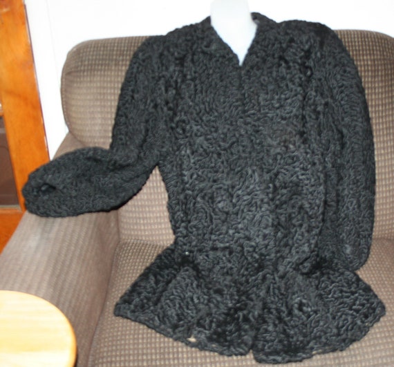 Black Curly Lamb Wool Fur Coat - image 1