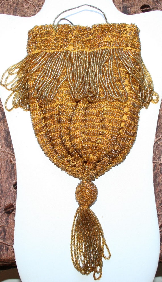 1920s Beaded Flapper Purse Gold - image 1