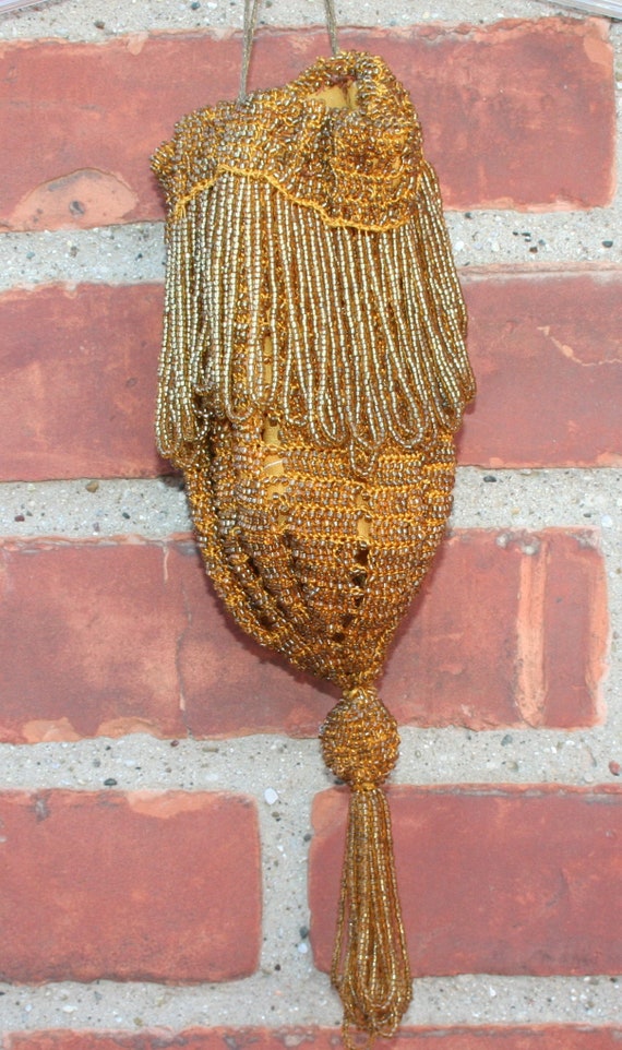 1920s Beaded Flapper Purse Gold - image 2