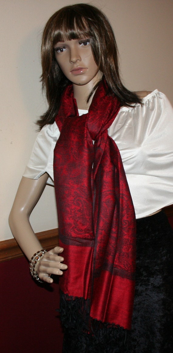 Red Scarf Wrap Paisley Print - image 5