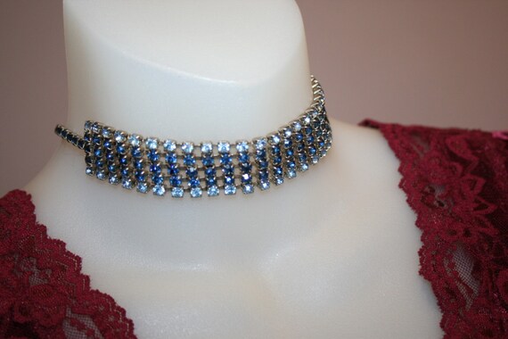 Necklace Bracelet Earrings Set Blue Rhinestones - image 4