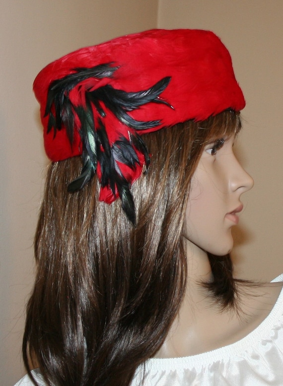 Vintage Red Feather Hat