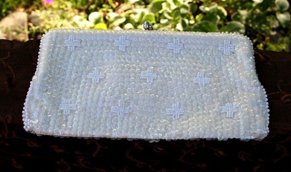 Purse Sequin and Pearl White Clutch - image 1