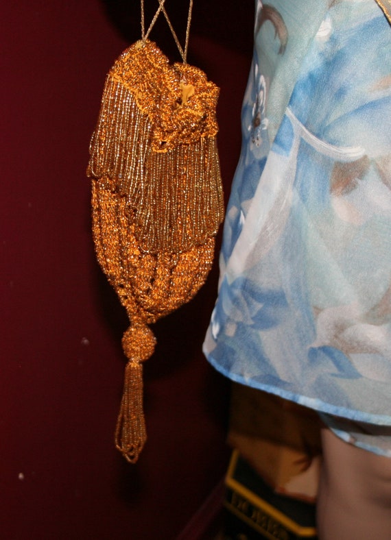 1920s Beaded Flapper Purse Gold - image 8