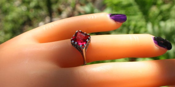 Victorian Ring Sterling Silver Ruby Red - image 6