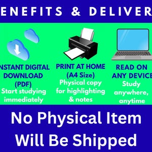 Może przedstawiać: Obraz z tekstem "BENEFITS & DELIVERY". Pokazuje ikonę chmury, drukarkę i laptopa. Tekst zawiera "INSTANT DIGITAL DOWNLOAD (PDF)", "PRINT AT HOME (A4 Size)" i "READ ON ANY DEVICE". Dolny tekst brzmi "No Physical Item Will Be Shipped".