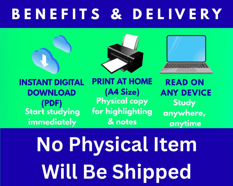 Może przedstawiać: Obraz z tekstem "BENEFITS & DELIVERY". Pokazuje ikonę chmury, drukarkę i laptopa. Tekst zawiera "INSTANT DIGITAL DOWNLOAD (PDF)", "PRINT AT HOME (A4 Size)" i "READ ON ANY DEVICE". Dolny tekst brzmi "No Physical Item Will Be Shipped".