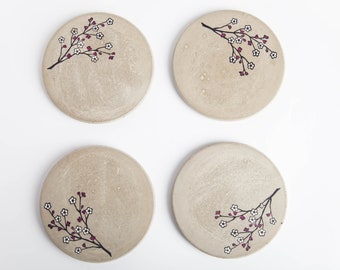 Cherry blossom art, nature lover gift, cool coasters, unique coasters, coasters for wedding gift, gift for cook, coasters for drinks
