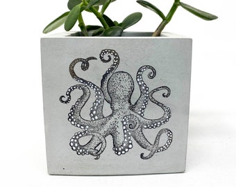 Concrete Planter, Square, Cube, Octopus Planter, Concrete Succulent Planter, Cement Planter, Modern Concrete Planter, Small Concrete Pot