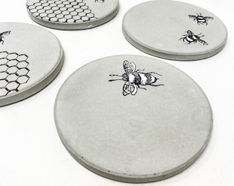 bee lover gifts, gift for cook, concrete coasters, new home housewarming gift, real estate closing gift, gift for chef