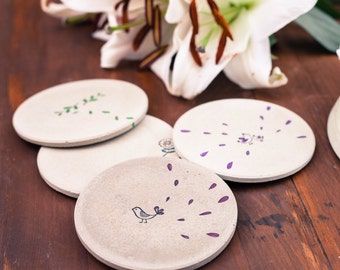 Concrete Coasters, Flower Coasters, Bird Coaster, Round Concrete Coasters, Industrial, Wedding Gift, Housewarming Gift, Gift for Her, Modern